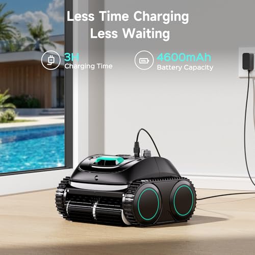 WYBOT C1 Cordless Robotic Pool Vacuum for Inground Pools, Above Ground Pool Cleaner 4-in-1 Wall & Waterline Cleaning Up to 1,621 sq.ft, 150mins Smart App Navigation, Black