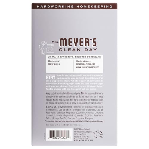 MRS. MEYER'S CLEAN DAY Dryer Sheets, Lavender, 80 ct