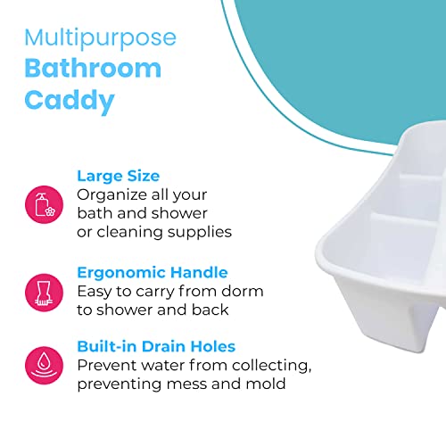 LavoHome Bath Caddie White - Totes with Divided Compartments and Handles for Organizing, Storing & Carrying Cleaning Supplies and Bathroom Accessories (Large Cleaning Caddy)