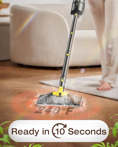 10-in-1 Steam Mop with Detachable Handheld Steamer,350ml Tank, 10s Heat-Up, 248°F Steam Cleaner, 2-Level Control and Swivel Head for Floor,Carpet,Tiles, BBQ grill,Car Accessories Dark Grey