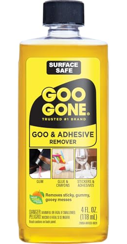 Goo Gone Original Adhesive Remover - 4 Ounce - Surface Safe Adhesive Remover Safely Removes Stickers Labels Decals Residue Tape Chewing Gum Grease Tar