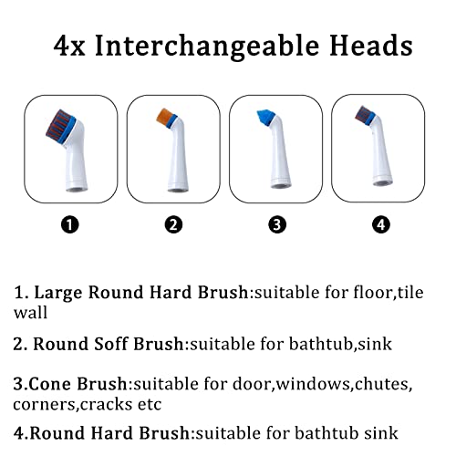 Electric Cleaning Brush with 4 in 1 Multiple Brush Heads,Indoor Household Cordless Motorized Brush for Bathroom Toilet Kitchen Tile Crevice