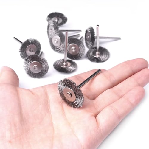 ATOPLEE Wire Wheel Brush Set,50pcs 1 Inch Mini Wire Wheel with 1/8 Inch Round Shank,Crimped Wire Brush Wheel for Rust Removal, Corrosion and Scrub Surfaces,for Drill Attachment