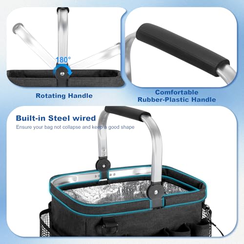 PGmoon Cleaning Caddy Organizer with Handle, Cleaning Tote Bag with Multiple Pockets for Cleaning Supplies, Products Storage, Housekeepers, Kitchen Cleaning Supplies, Black