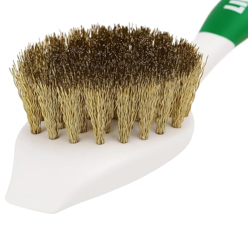 Libman Brass Brush Pot Scrubber - Metal Wire Brass Pot Brush - 3 Pk Wire Scrub Brushes with Pot & Pan Scraper for Cleaning Grills, Skillets, Oven Racks