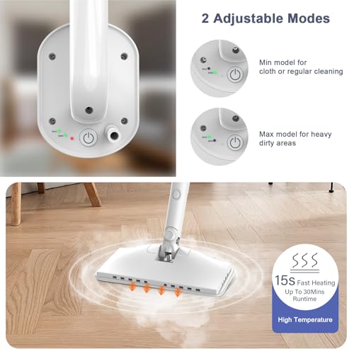 Steam Cleaner, 6 in1 Rotated Steam Mop Cleaner with 2 Modes, 2 Microfiber Pads, 400ML Removable Tank, 23FT Power Cable, Detachable Steam Mops for Floor, Laminate Floor, Tiles Cleaning (Sapphire Blue)