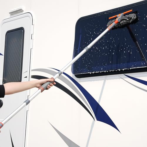 Eazer 89'' Squeegee Window Cleaner 2 in 1 Rotatable Window Cleaning Tool Kit with Extension Pole, Window Washing Equipment with Bendable Head for Indoor/Outdoor Window and Car Glass