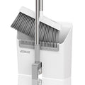 JOYMOOP White Broom and Dustpan Set, Upright Angle Design with Built-in Comb Teeth for Kitchen, Office, Pet Hair, Hard Floors