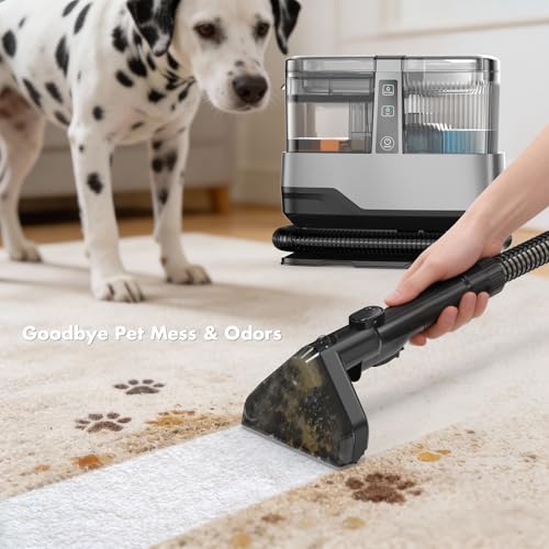 Portable Carpet & Upholstery Spot Cleaner Machine 20Kpa Power Suction Carpet Shampooer Deep Cleaning for Pet Stains,Couch,Stair,Car,Furniture with Dual Brush Heads & Self-Cleaning