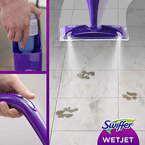 Swiffer WetJet Floor Spray Mop, Starter Kit, Includes: 1 WetJet, 5 Pads, 1 Cleaning Solution & 4 Batteries