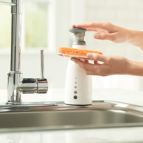 Casabella Sink Sider Soap Pump Bottle 14-Ounce Multipurpose Dispenser with Soap Filling Funnel, White