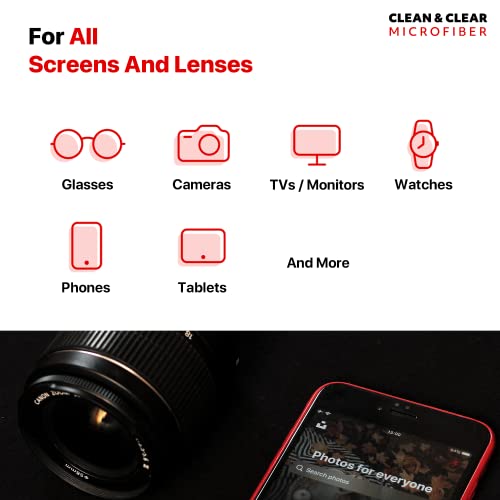 Clean & Clear Microfiber Cleaning Cloth, Extra Large [12 Pack] Ultra Premium Microfiber Cleaning Cloth - Microfiber Cloth for Camera Lens, Glasses, Screens, and All Lens.
