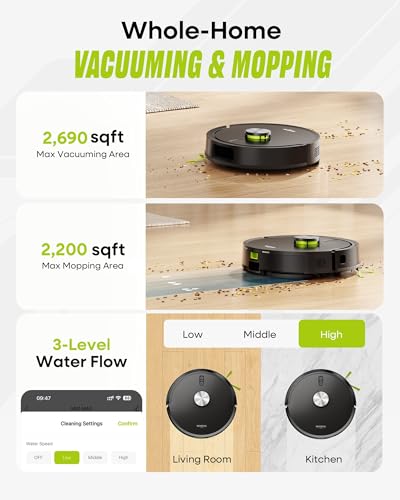 MONSGA Robot Vacuum and Mop Combo, 90 Days Self-Emptying with 8000Pa Suction, LiDAR Smart Mapping, Dual Anti-Tangle for Pet Hair, Carpet and Hard Floor