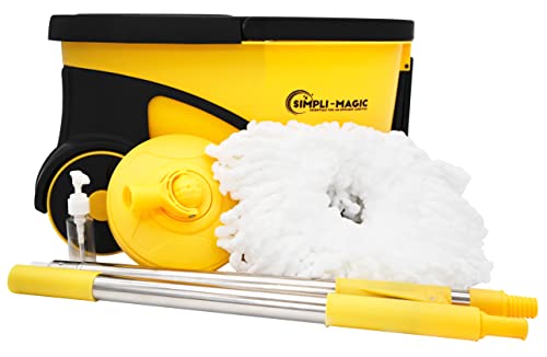 Deluxe Stainless Steel Rolling Spin Mop System with Replacement Microfiber Mop Heads – Walkable with Wheels - Suits All Floor Types - Multipurpose Home Use