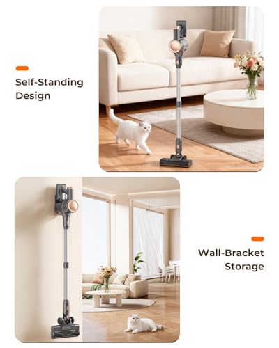 N8 Cordless Vacuum Cleaner,Lightweight Stick Vacuum with Powerful Suction,2200mAh Battery,40 Mins Runtime, Self-Standing,Rechargeable Vacuum Cleaners for Home Hardwood Floor Carpet Hair (Champagne)