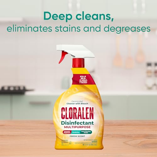 Cloralen All Purpose Cleaner with Bleach Spray - 32 fl oz - Fresh Scent - 3-in-1 Multipurpose Cleaner Spray - Deep Cleans, Eliminates Stains & Degreases