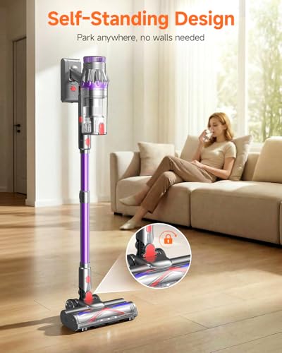 FEPPO Cordless Vacuum Cleaner, Powerful Vacuum Cleaners for Home with 70Mins Runtime, Touch Screen, Self-Standing, Anti-Tangle Stick Vacuum Cordless, Wireless Vacuum for Hardwood Floor/Carpet/Pet Hair