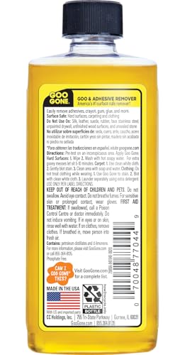 Goo Gone Original Adhesive Remover - 4 Ounce - Surface Safe Adhesive Remover Safely Removes Stickers Labels Decals Residue Tape Chewing Gum Grease Tar