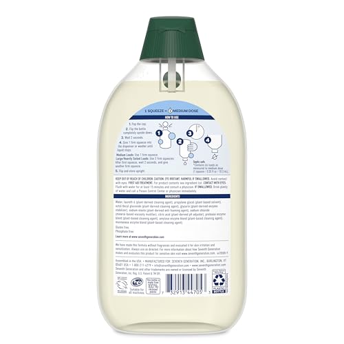 Seventh Generation Ultra Concentrated Free & Clear Laundry Detergent, 23.1 fl oz, 2 Pack, No Dyes or Fragrance, EasyDose Cap, Sensitive Skin Liquid Laundry Soap Targets Stains and Everyday Messes