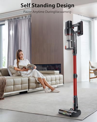 XenonLab Cordless Vacuum Cleaner, 75Mins/55KPa/650W Freestanding Vacuum Cleaners for Home, with Anti-Static&Anti-Tangle Brush, LED Touch Screen, Stick Vacuum for Carpets, Pet Hair, Hardwood Floors