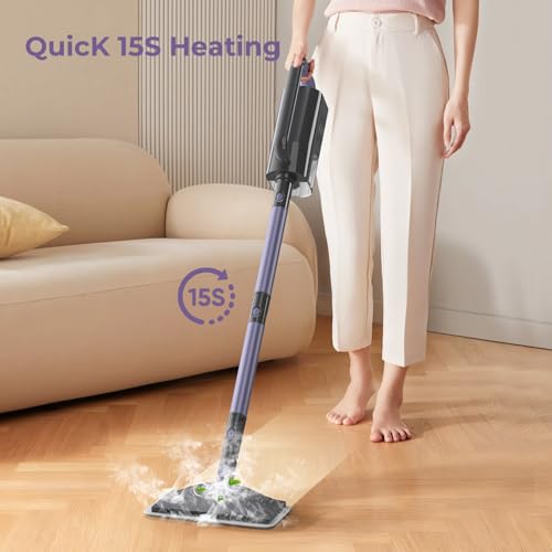 Gatlei Steam Mop Cleaner with Detachable Handheld Steamer, 6-in-1 Multi Accessories, Removable Water Tank, 23FT Power Cable, Lightweight, Steam Cleaner for sealed Hard Floors (Dark purple)