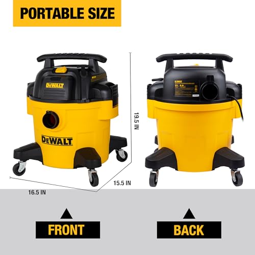 DEWALT DXV06P 4 Peak HP Shop Vacuums, 6 Gallon Poly Wet/Dry Vac, Heavy-Duty Shop Vacuum with Blower Function Yellow+Black