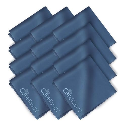 Care Touch Eyeglass Cleaning Cloth - 12 Pack of Microfiber Cleaning Cloth for Glasses, Lenses, Phones and Screens - Large, Lint-Free, Reusable and Scratch-Free - 6 x 7 Inches - Navy