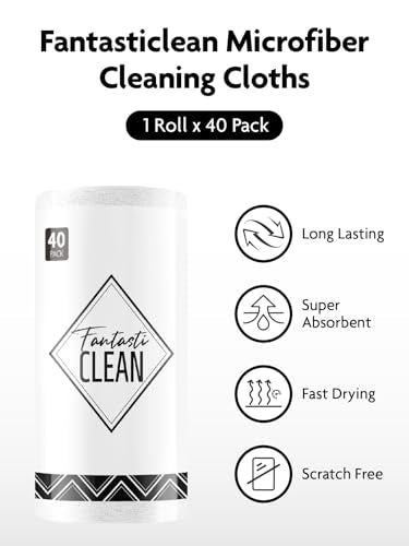 Fantasticlean Microfiber Cleaning Cloth Roll -40 Pack, Tear Away Microfiber Towels, 12" x 12", Reusable, Washable, Scratch Free, Ultra Absorbent Dishcloth for All-Around Cleaning Supplies (White)