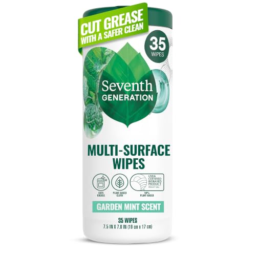 Seventh Generation Multi-Surface Cleaning Wipes, Garden Mint Scent, Cuts Grease & Grime, 35 Wipes