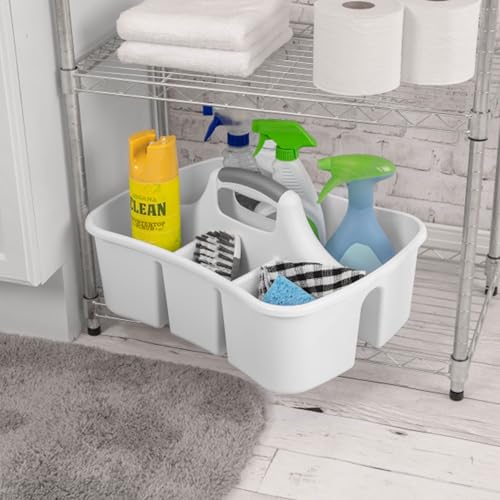 Sterilite 6 Pack Divided Ultra Caddy, Plastic Portable Storage to Hold Bathroom and Cleaning Supplies, White - 5 Large Compartment Organizer