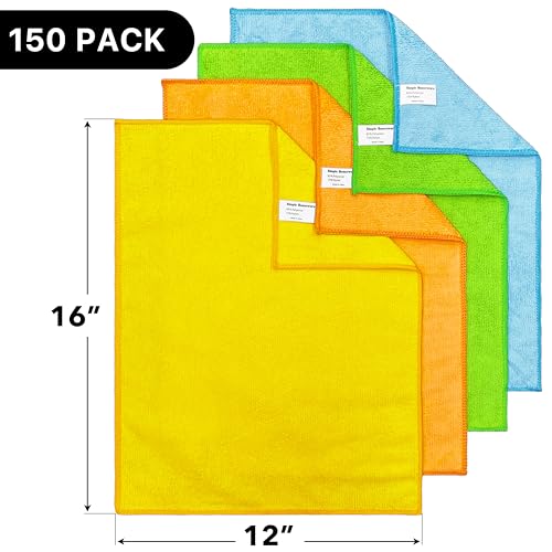 Simple Houseware Microfiber Cleaning Cloth 150 Pack, 12" x 16", 4 Colors
