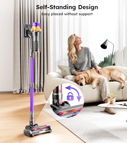 RENDOW Cordless Vacuum Cleaner, 500W 50KPA 60Mins Vacuum Cleaners for Home, Self-Standing Stick Vacuums with LED Display, Lightweight Anti-Tangle Wireless Vacuum for Pet Hair Hard Floors Carpet