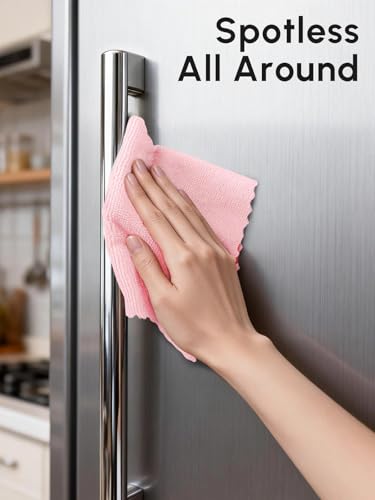 SOOWASH Microfiber Cleaning Cloths Roll, 75 Pack Tear Away Microfiber Towels Roll, 12" x 12" Lint Free Rags, Reusable Cleaning Cloths, Washable, Scratch Free,Ultra Absorbent Dish Rags(Pink)