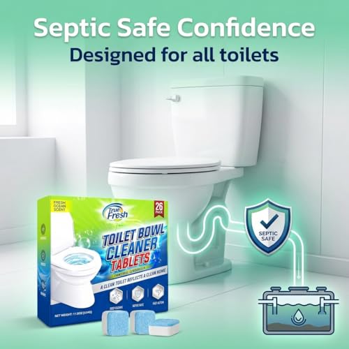 True Fresh Toilet Bowl Cleaner Tablets 26 Pack Deodorizer & Septic Safe Deep Cleaning, Odor Eliminator, Stain Remover for Long-Lasting Freshness Fresh Ocean Scent