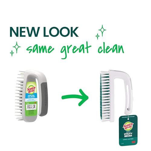 Scotch-Brite Small Utility Brush, Long Lasting Dish Brush with Handle for Scrubbing Cookware, Hands, Tile, Grout, Cutting Boards, and Utensils without Scratching, Antimicrobial, and Rinses Clean
