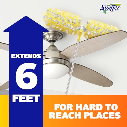Swiffer Duster Kit with 6 ft Super Extendable Handle, Heavy Duty Starter Kit with 8 Refills, Lemon Scent