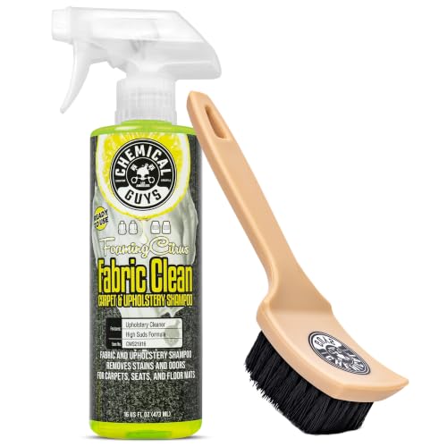 Chemical Guys Sprayable Citrus Fabric Clean Carpet & Upholstery Cleaner (Car Carpets, Seats & Floor Mats), 16 fl oz, Citrus Scent + Induro 7 Heavy Duty Nifty Interior Brush - HOL463