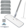 wlich Microfiber Mop for Cleaning Floors,55 Inch Extendable Flat Mop with 4 Reusable Washable Pads, 1 hook, 1 wall piece, and 1 scraper, Wet Dry and Dust Mops for Bathroom Kitchen, Floor,Ceramic Tiles