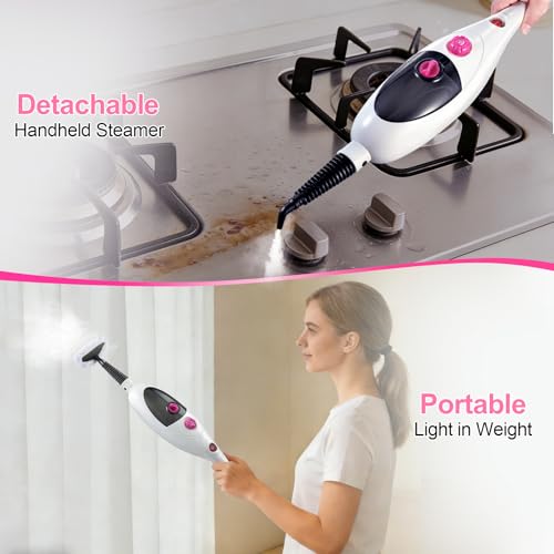 12-in-1 Steam Mop Cleaner, 15-Sec Fast Heat-Up, 1200W Floor Steamer with Double-Sided Pads, Removes 99.99% Stubborn Stains for Hardwood Floors, Marble, Clothes, Windows, Tiles, White