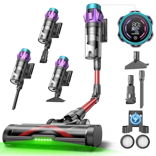 Ultenic Cordless Vacuum Cleaner, 55KPA/650W/80Mins, Cordless Stick Vacuum with 180°Bendable Wand, Touch Screen, Anti-Tangle Brush, Self-Standing, Vacuum Cleaners for Home/Floor/Pet Hair/Carpets