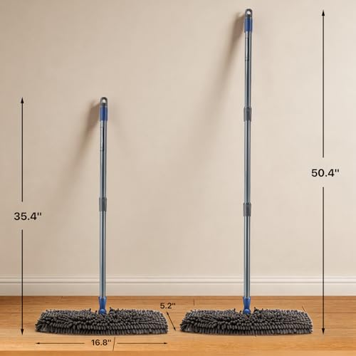 Masthome Microfiber Flat Mop, 16" Wide Floor Mop with 4 Reusable Pads & Hair Scraper, 360° Swivel Dual Sided Flip Mops, Wet Dry Dust Mop for Hardwood, Laminate, Tile, Pet Hai
