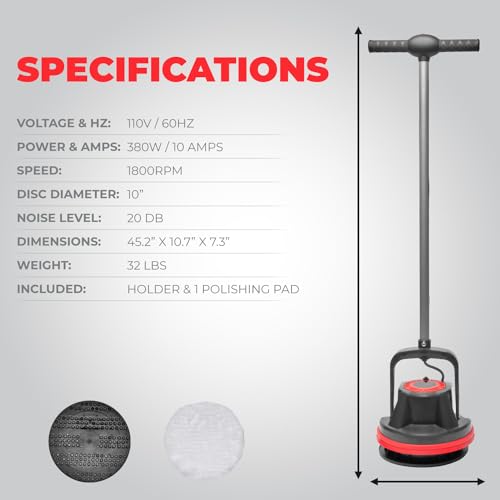 XtremepowerUS 10" Commercial Orbiter Hard Floor Polisher Cleaner Machine, Wide Cleaning Path Buffer Multi-Purpose Floor Cleaning, 39-Foot Long Cord