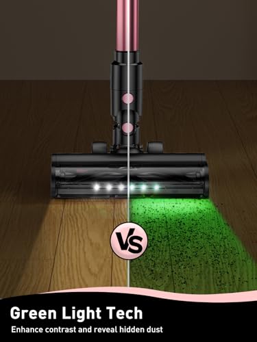 VICEASE Cordless Vacuum Cleaner, 8 in 1 Powerful Suction Lightweight Vacuum Cleaner for Home, LED Display, 3 Suction Modes, 45Mins Detachable Battery Vacuum for Hard Floor Carpet Pet Hair, Pink