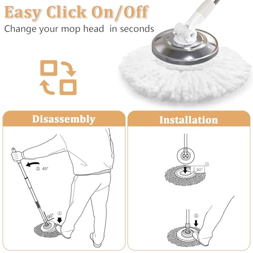 NICEMOVIC 6 Pack Spin Mop Replacement Head for 360° Spin Mop System, Standard Size Round Shape Spin Mop Replacement Head, Microfiber Refills Machine Washable and Easy Cleaning