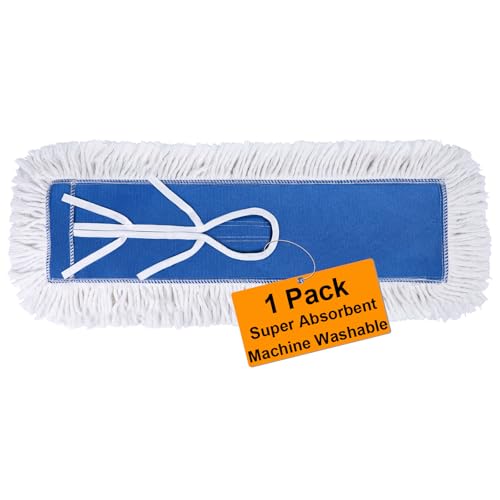 24 Inch Industrial Cotton Dust Mop Head Refill, Dust Mop Replacement Head for Commercial & Home Use, Heavy Duty Replacement for Office & Industrial Use, Machine Washable 1pc