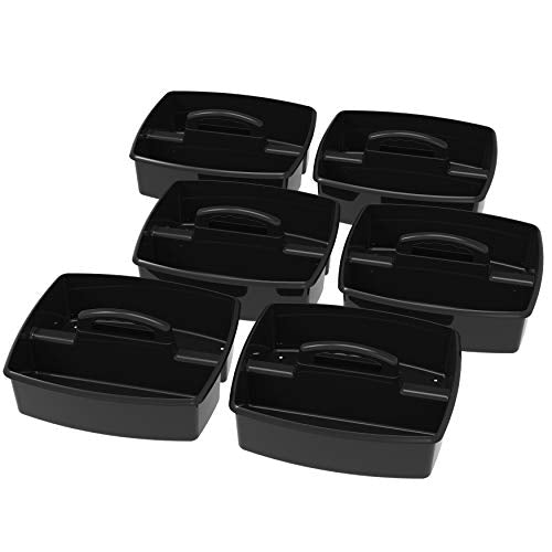 Storex 2-Compartment Large Cleaning Caddy – Multipurpose Supply Organizer with Handle, Black, 6-Pack (00973E06C)
