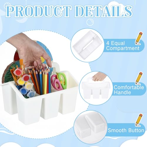 WILLBOND 12 Pcs Classroom Storage Caddies Stackable Utility Caddies with 4 Compartment Plastic Caddy with Handle Portable Storage Bins Organizers for Kids Schools Art Craft Supplies(White)