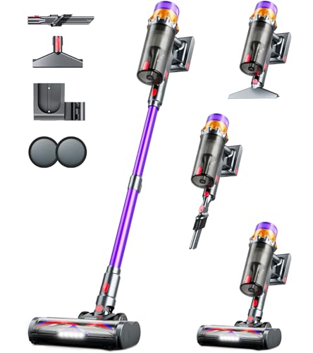 RENDOW Cordless Vacuum Cleaner, 500W 50KPA 60Mins Vacuum Cleaners for Home, Self-Standing Stick Vacuums with LED Display, Lightweight Anti-Tangle Wireless Vacuum for Pet Hair Hard Floors Carpet