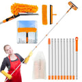 Window Cleaning Tools Window Squeegee: 2 in 1 Double-Sided Professional Cleaner Window Washing Kit with Extension Pole 20+ Ft Duster for High Ceilings Microfiber Scrubber for Indoor Outdoor High Glass