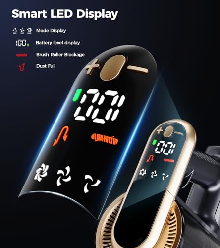 RENDOW Cordless Vacuum Cleaner, 550W 45Kpa 65Mins Vacuum Cleaners for Home, Self-Standing Cordless Stick Vacuum with LED Display,Anti-Tangle Rechargeable Wireless Vacuum for Pet Hair/Carpet/Hard Floor